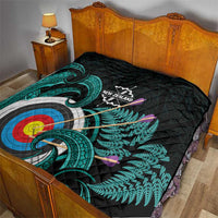 New Zealand Archery Quilt Turquoise Maori Silver Fern