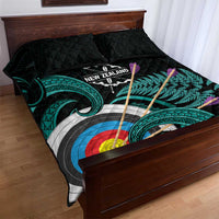 New Zealand Archery Quilt Bed Set Turquoise Maori Silver Fern