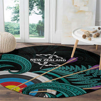 New Zealand Archery Round Carpet Turquoise Maori Silver Fern
