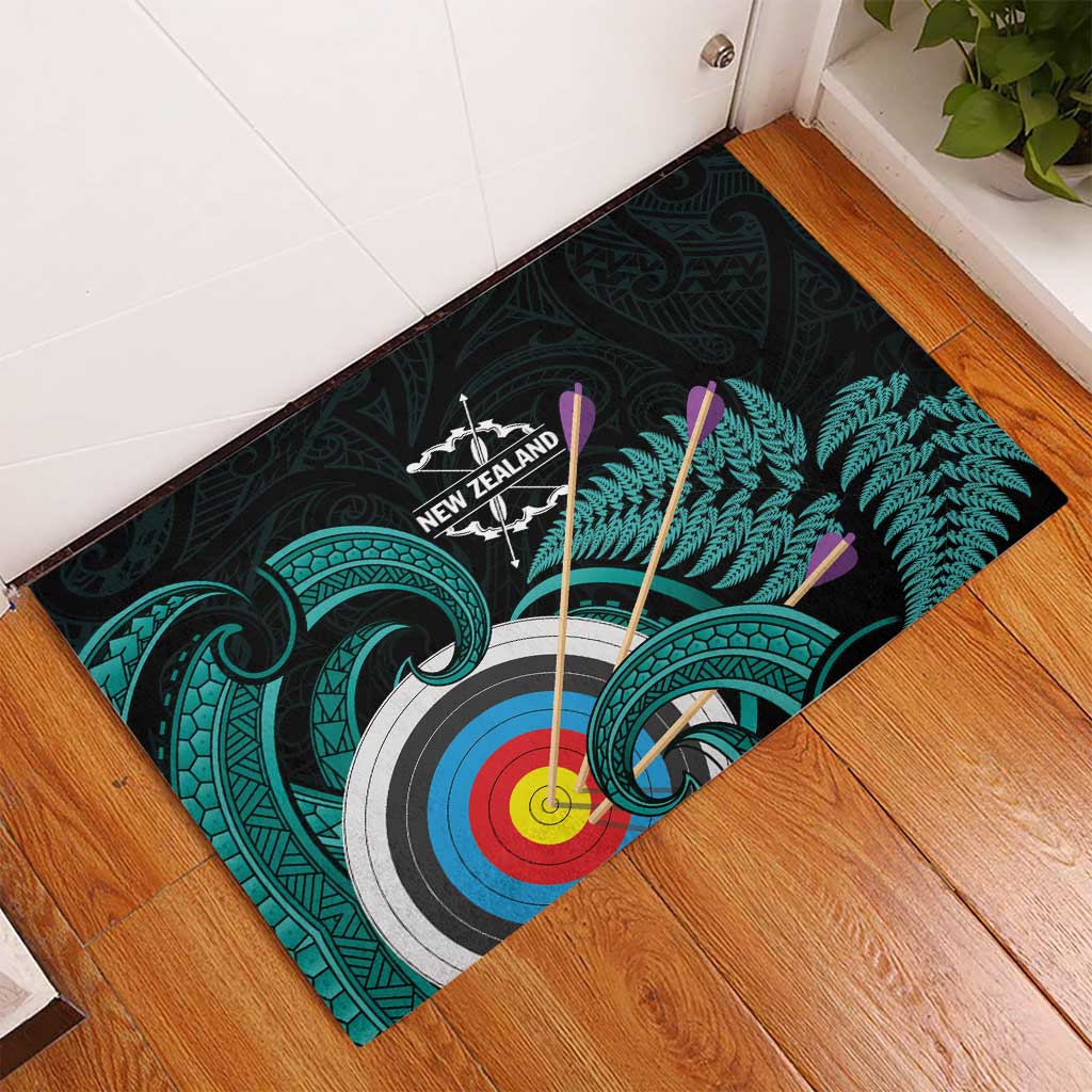 New Zealand Archery Rubber Doormat Turquoise Maori Silver Fern LT01 - Polynesian Pride