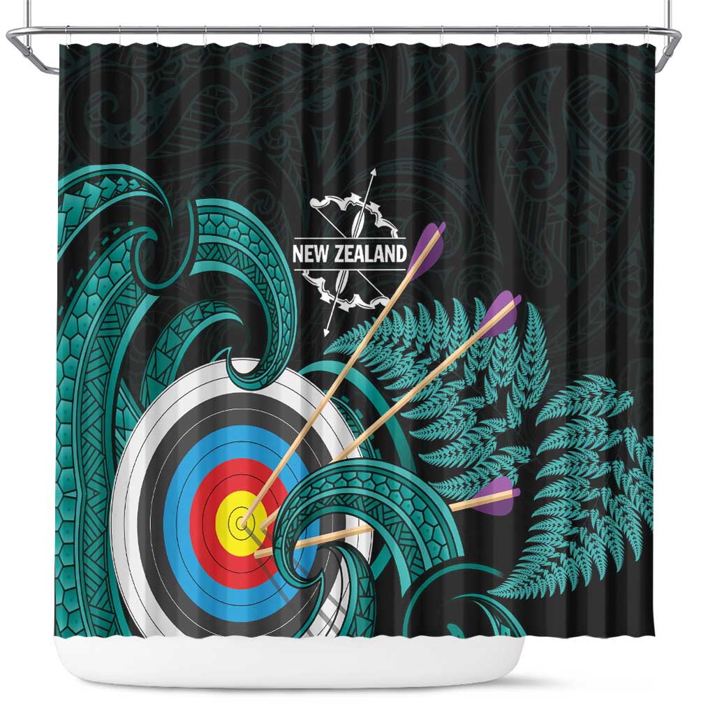 New Zealand Archery Shower Curtain Turquoise Maori Silver Fern