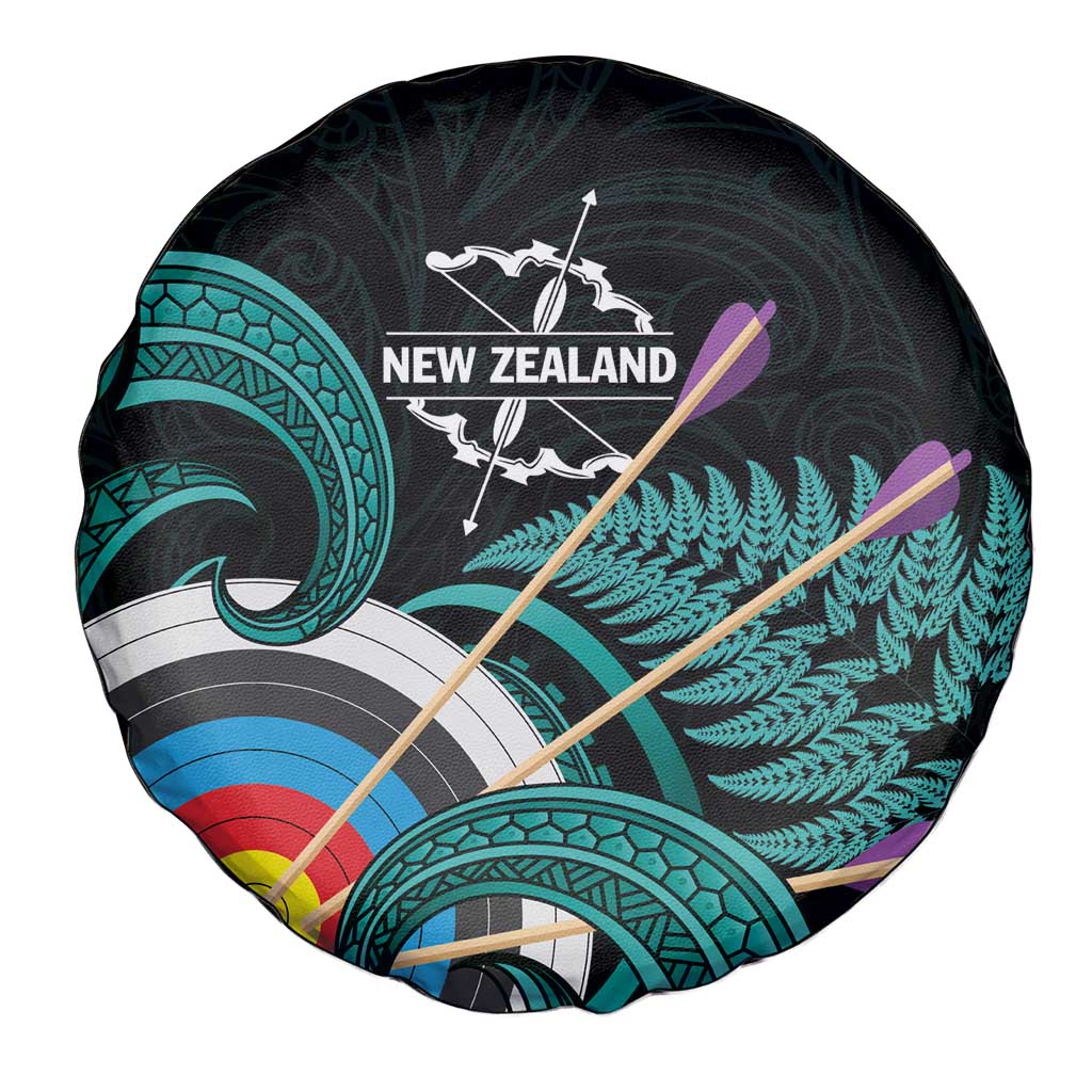 New Zealand Archery Spare Tire Cover Turquoise Maori Silver Fern