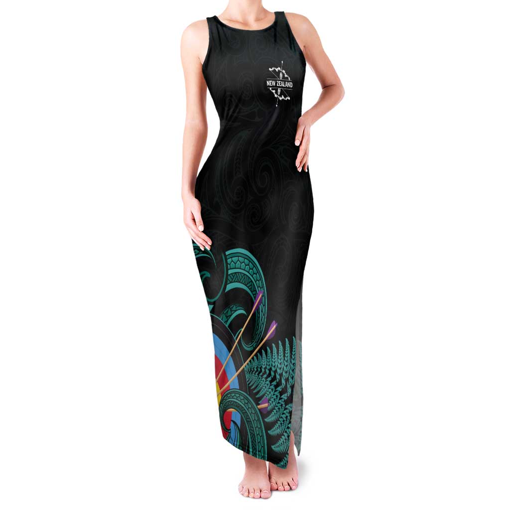 Personalised New Zealand Archery Tank Maxi Dress Turquoise Maori Silver Fern