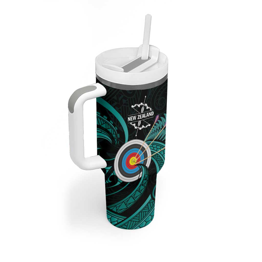 Personalised New Zealand Archery Tumbler With Handle Turquoise Maori Silver Fern LT01 - Polynesian Pride