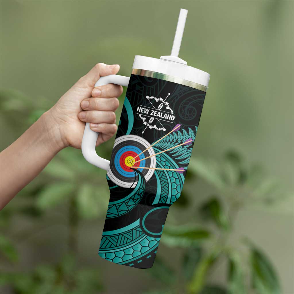 Personalised New Zealand Archery Tumbler With Handle Turquoise Maori Silver Fern LT01 - Polynesian Pride