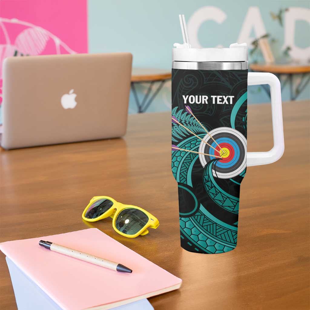 Personalised New Zealand Archery Tumbler With Handle Turquoise Maori Silver Fern LT01 - Polynesian Pride