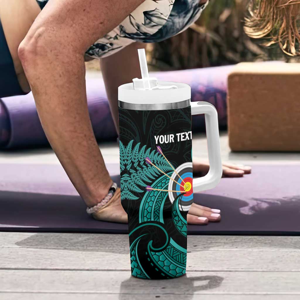 Personalised New Zealand Archery Tumbler With Handle Turquoise Maori Silver Fern LT01 - Polynesian Pride