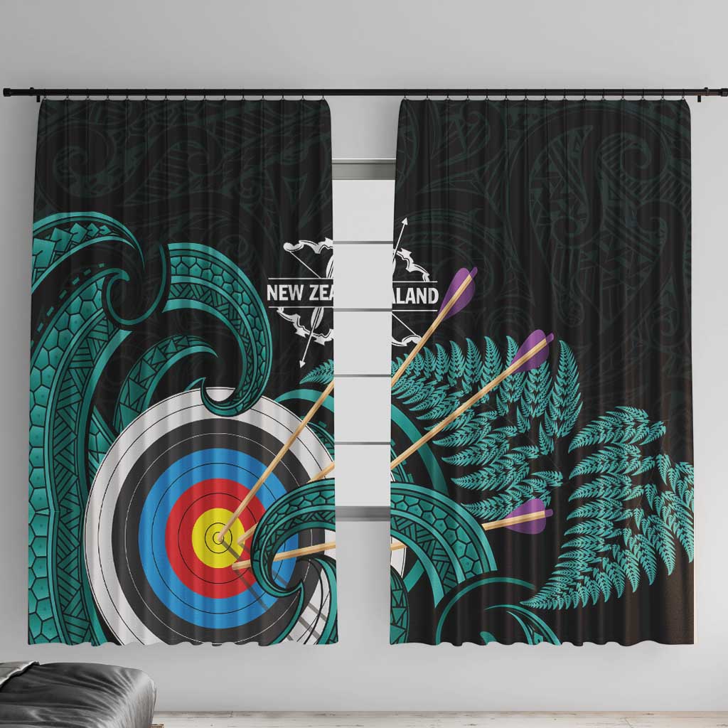 New Zealand Archery Window Curtain Turquoise Maori Silver Fern LT01 With Hooks Turquoise - Polynesian Pride