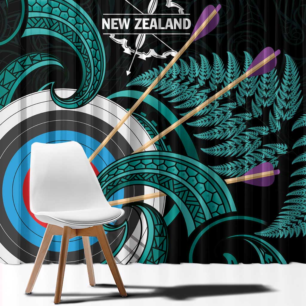 New Zealand Archery Window Curtain Turquoise Maori Silver Fern LT01 - Polynesian Pride