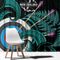 New Zealand Archery Window Curtain Turquoise Maori Silver Fern LT01 - Polynesian Pride