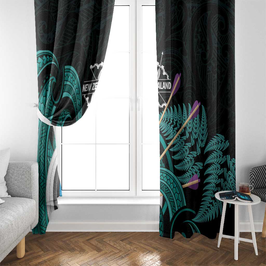 New Zealand Archery Window Curtain Turquoise Maori Silver Fern LT01 - Polynesian Pride