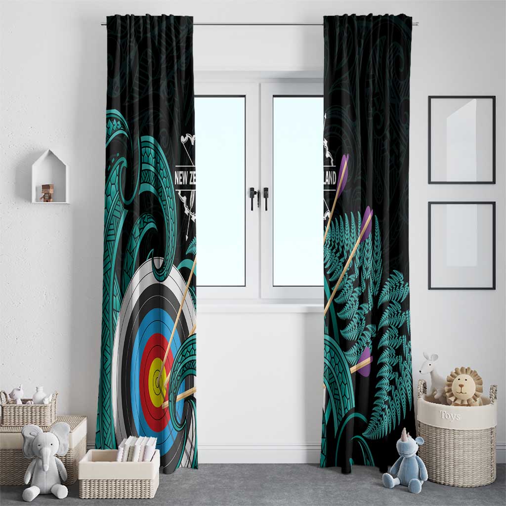New Zealand Archery Window Curtain Turquoise Maori Silver Fern LT01 - Polynesian Pride