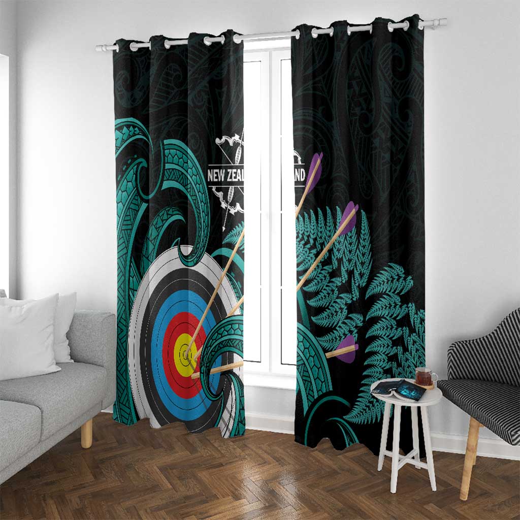 New Zealand Archery Window Curtain Turquoise Maori Silver Fern LT01 With Grommets Turquoise - Polynesian Pride