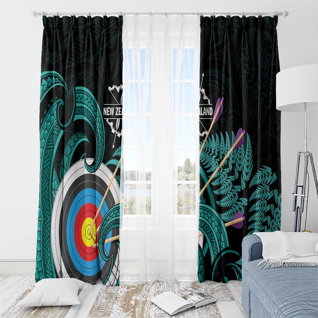 New Zealand Archery Window Curtain Turquoise Maori Silver Fern LT01 - Polynesian Pride