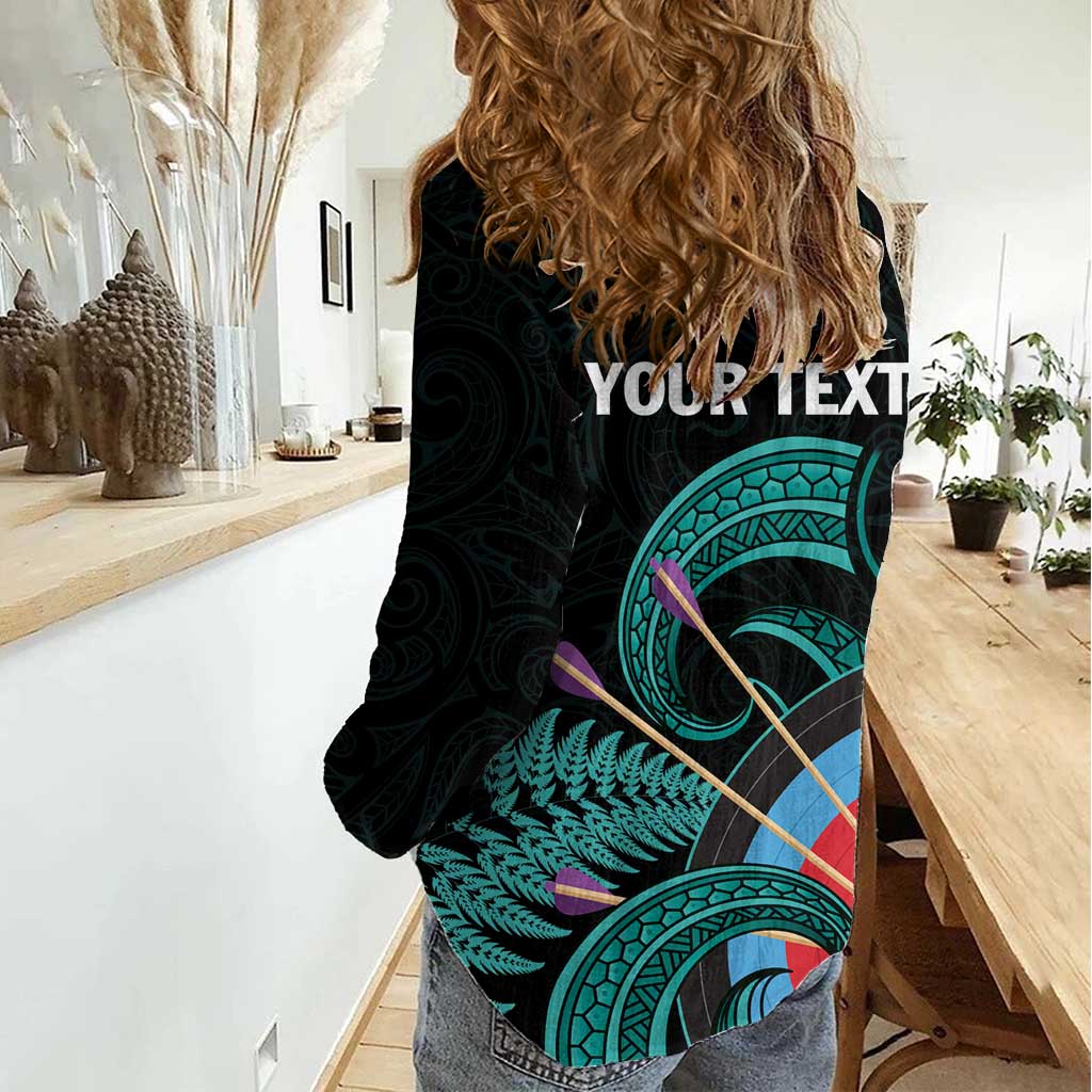 Personalised New Zealand Archery Women Casual Shirt Turquoise Maori Silver Fern