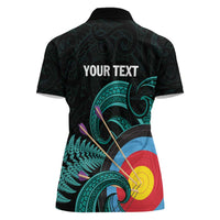 Personalised New Zealand Archery Women Polo Shirt Turquoise Maori Silver Fern
