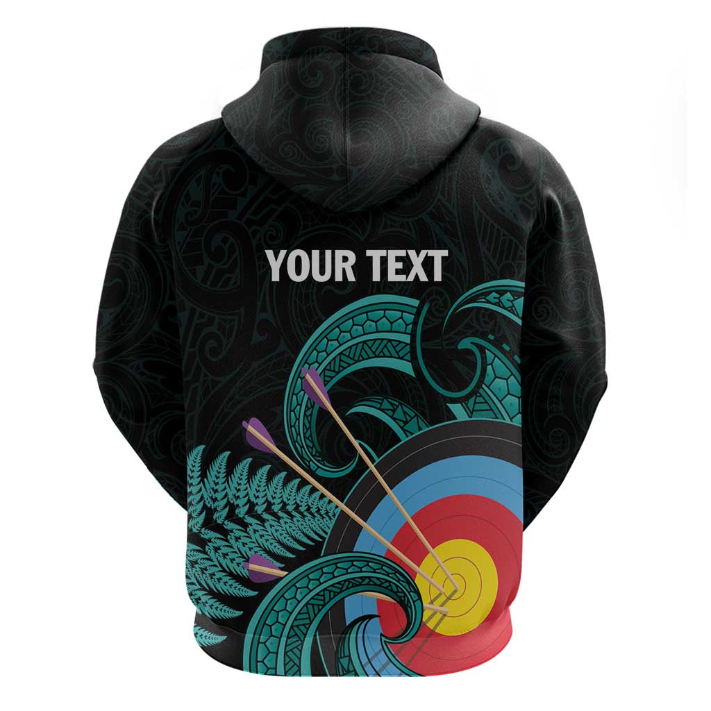 Personalised New Zealand Archery Zip Hoodie Turquoise Maori Silver Fern