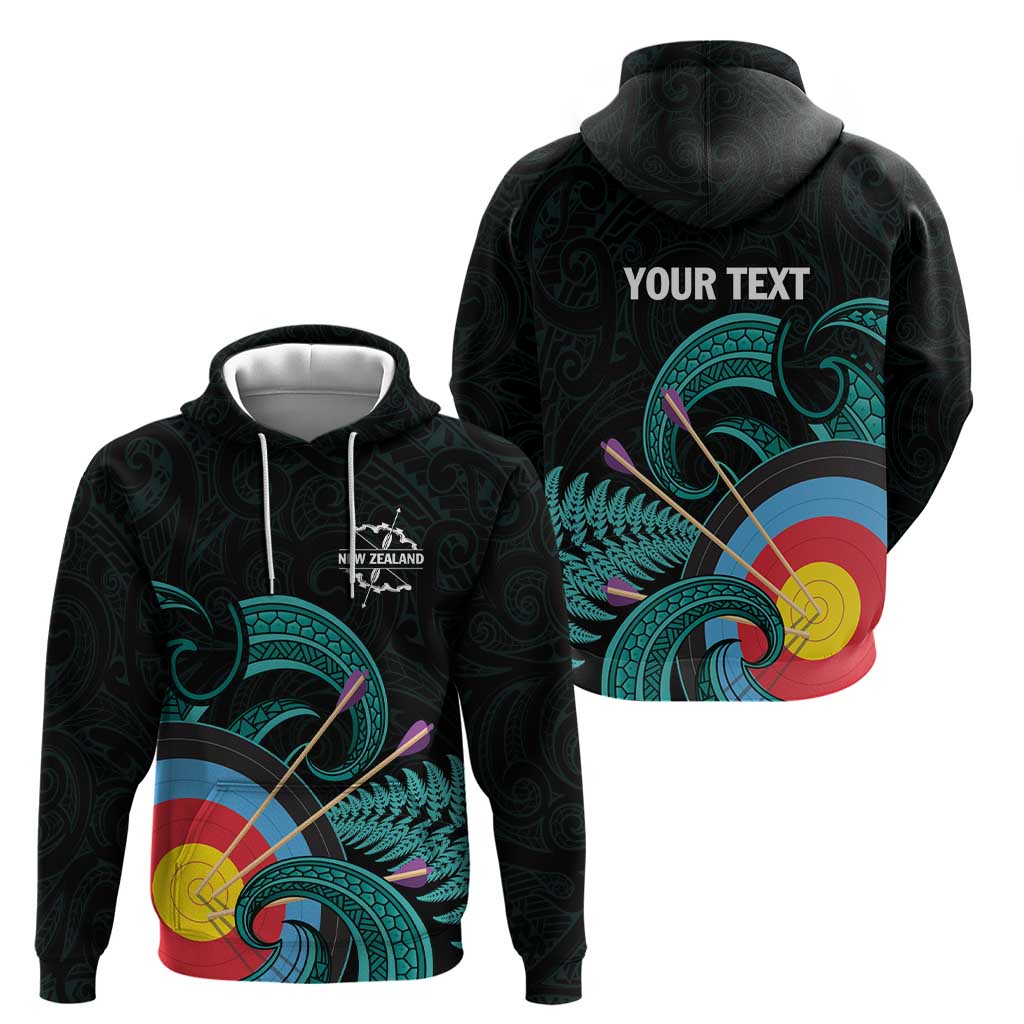 Personalised New Zealand Archery Zip Hoodie Turquoise Maori Silver Fern