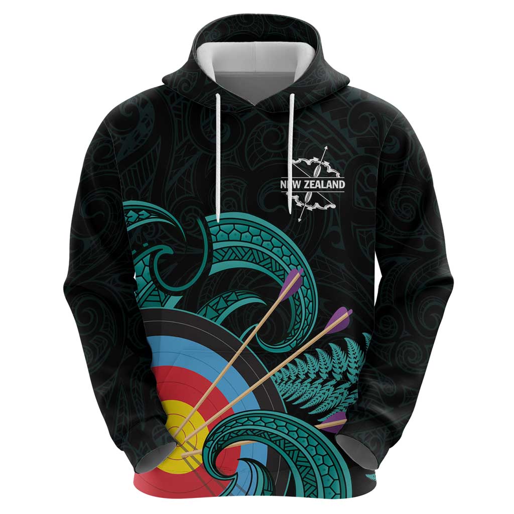 Personalised New Zealand Archery Zip Hoodie Turquoise Maori Silver Fern
