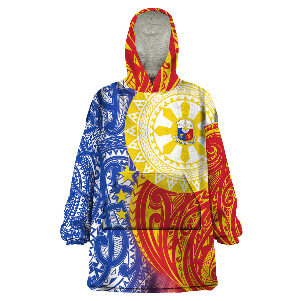 Philippines Wearable Blanket Hoodie Pilipinas Polynesian Pattern