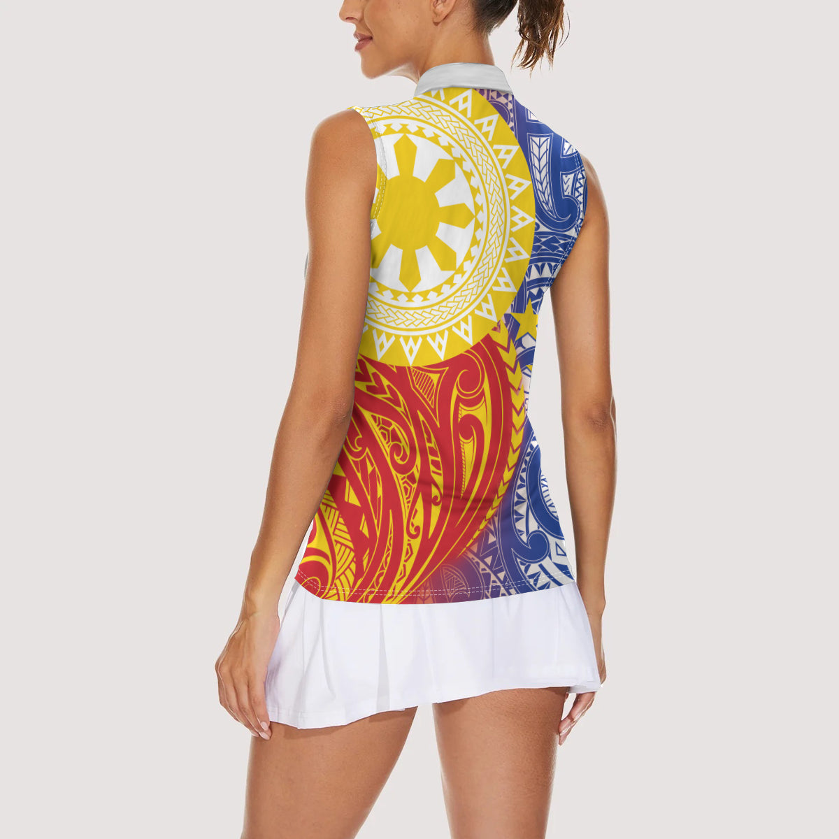 Philippines Women Sleeveless Polo Shirt Pilipinas Polynesian Pattern