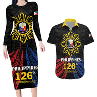 Personalized Philippines Independence Day Couples Matching Long Sleeve Bodycon Dress and Hawaiian Shirt Filipino 126th Anniversary Sun Tattoo