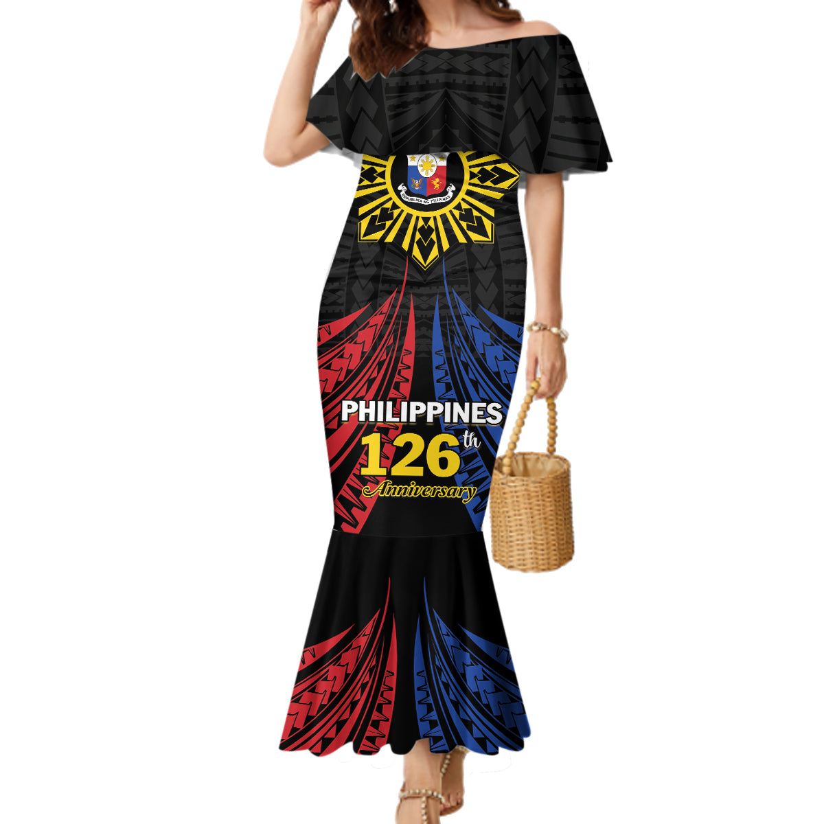 Personalized Philippines Independence Day Family Matching Mermaid Dress and Hawaiian Shirt Filipino 126th Anniversary Sun Tattoo