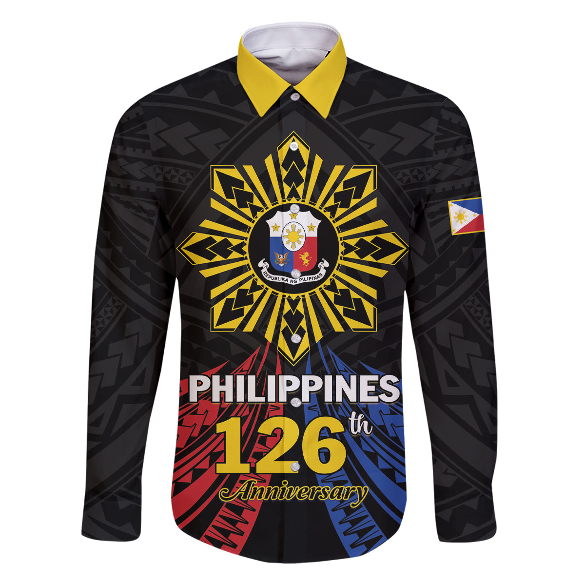Personalized Philippines Independence Day Family Matching Off Shoulder Maxi Dress and Hawaiian Shirt Filipino 126th Anniversary Sun Tattoo