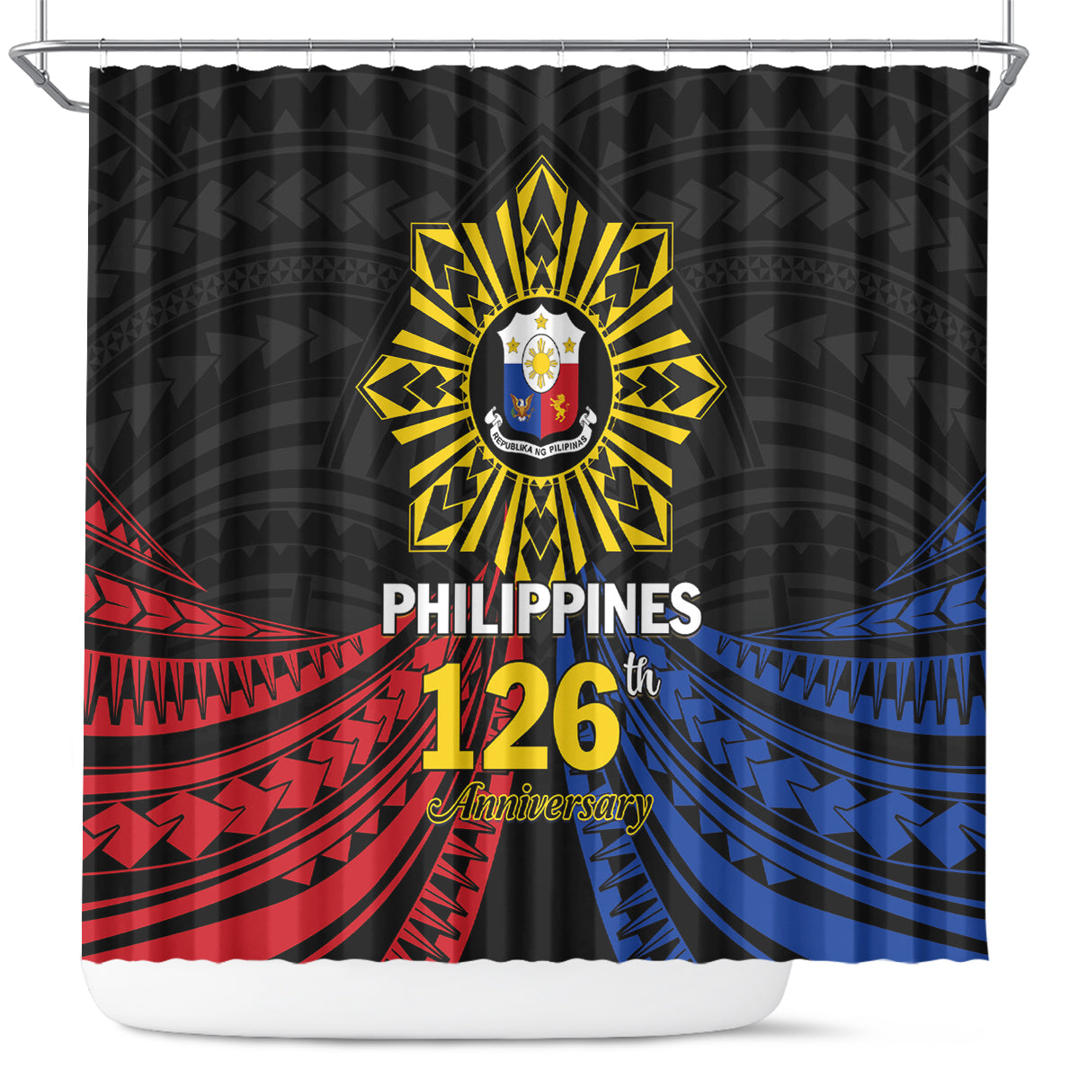 Philippines Independence Day Shower Curtain Filipino 126th Anniversary Sun Tattoo