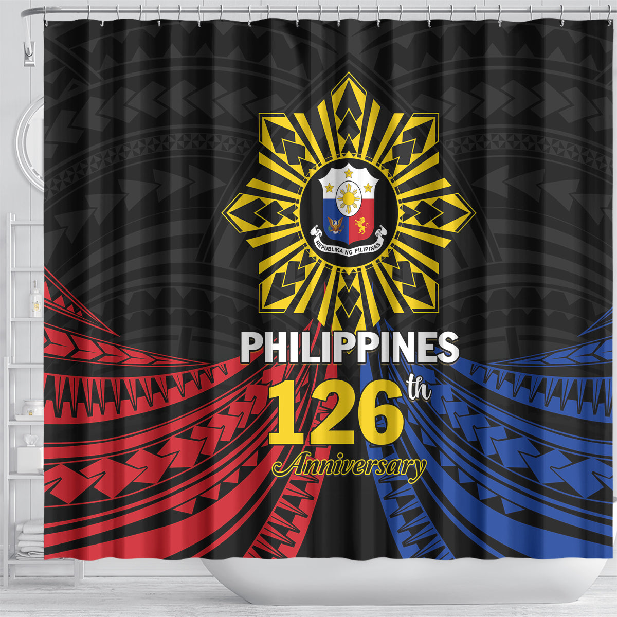 Philippines Independence Day Shower Curtain Filipino 126th Anniversary Sun Tattoo