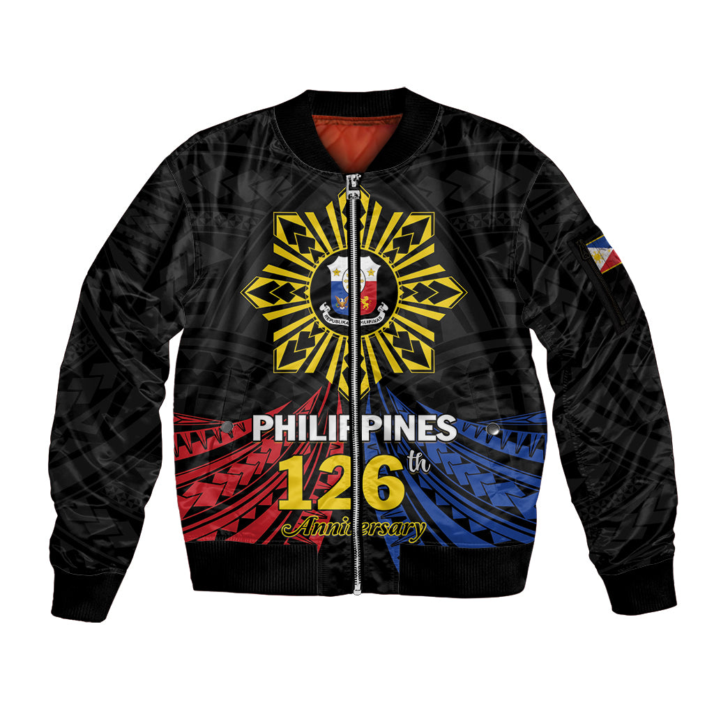 Personalized Philippines Independence Day Sleeve Zip Bomber Jacket Filipino 126th Anniversary Sun Tattoo