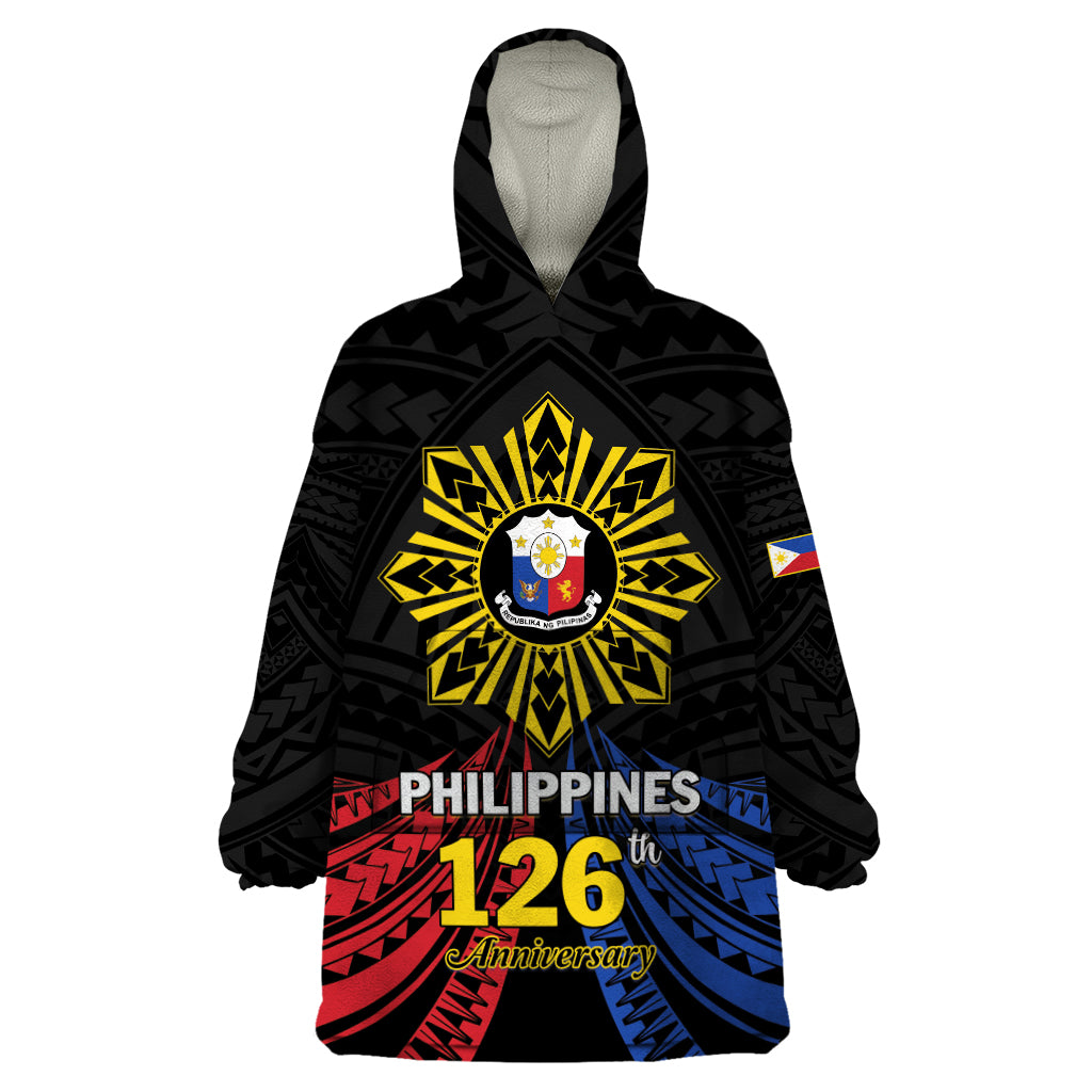 Personalized Philippines Independence Day Wearable Blanket Hoodie Filipino 126th Anniversary Sun Tattoo