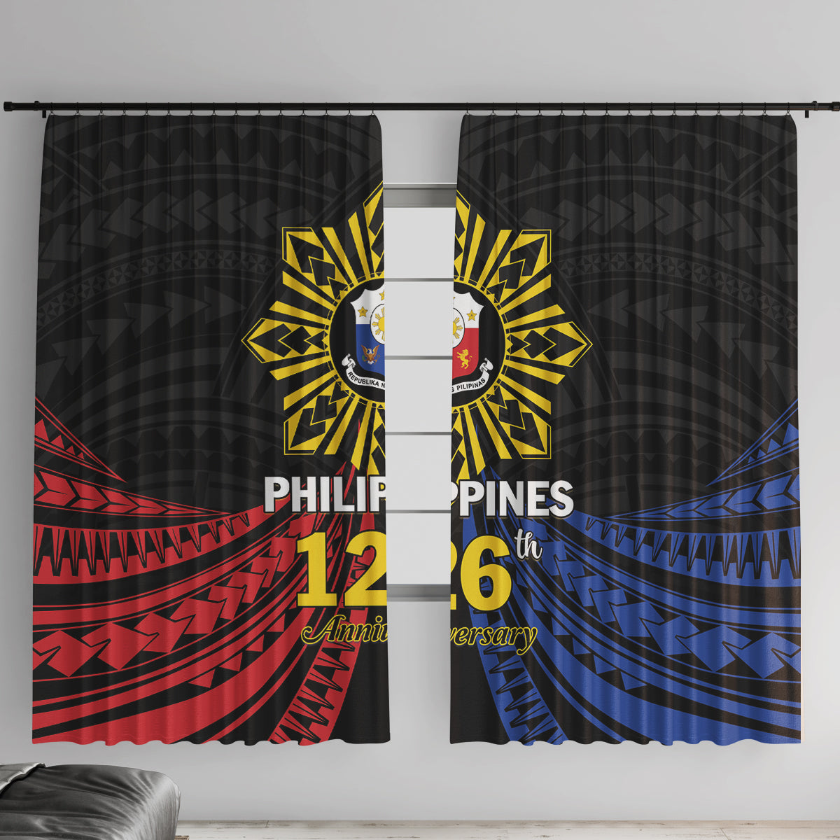 Philippines Independence Day Window Curtain Filipino 126th Anniversary Sun Tattoo