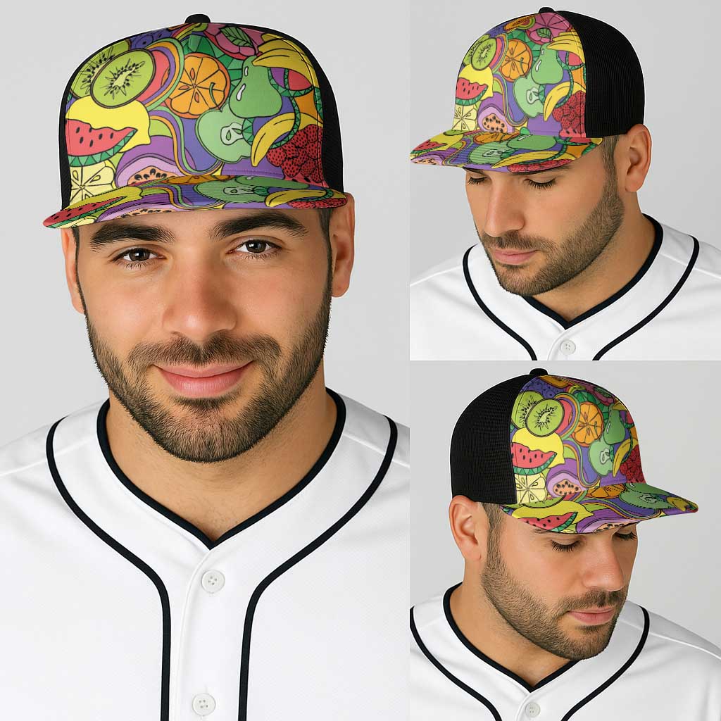 Hawaii Fruits Hippie Style Baseball Net Cap Vibrant Colorful
