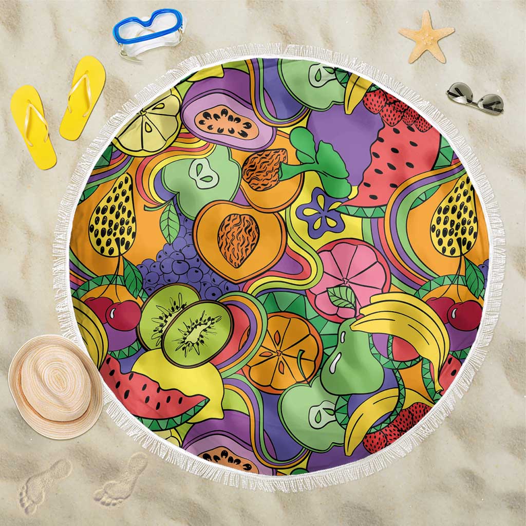 Hawaii Fruits Hippie Style Beach Blanket Vibrant Colorful LT01 One Size 150cm Multicolor - Polynesian Pride