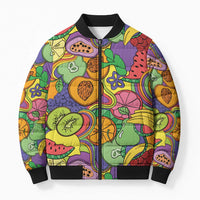 Hawaii Fruits Hippie Style Bomber Puffer Jacket Vibrant Colorful
