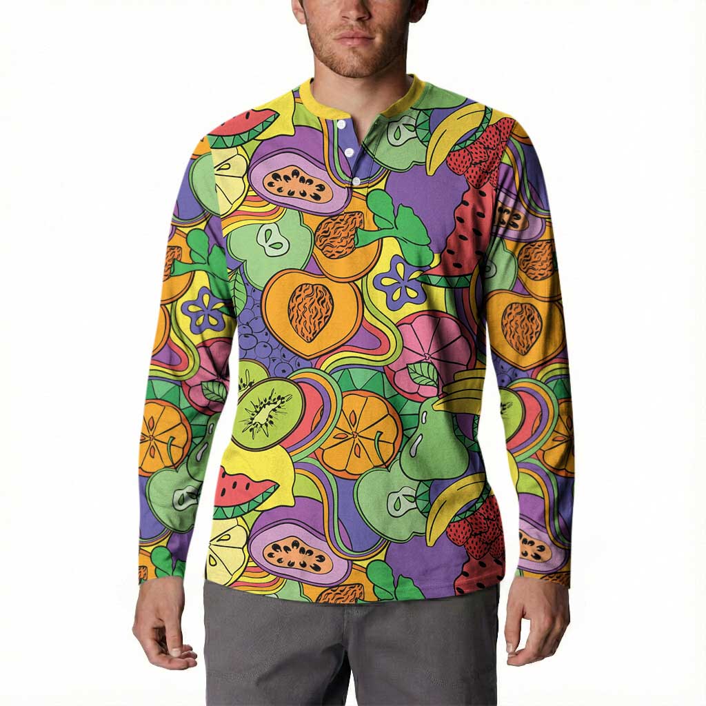 Hawaii Fruits Hippie Style Button Sweatshirt Vibrant Colorful LT01 - Polynesian Pride