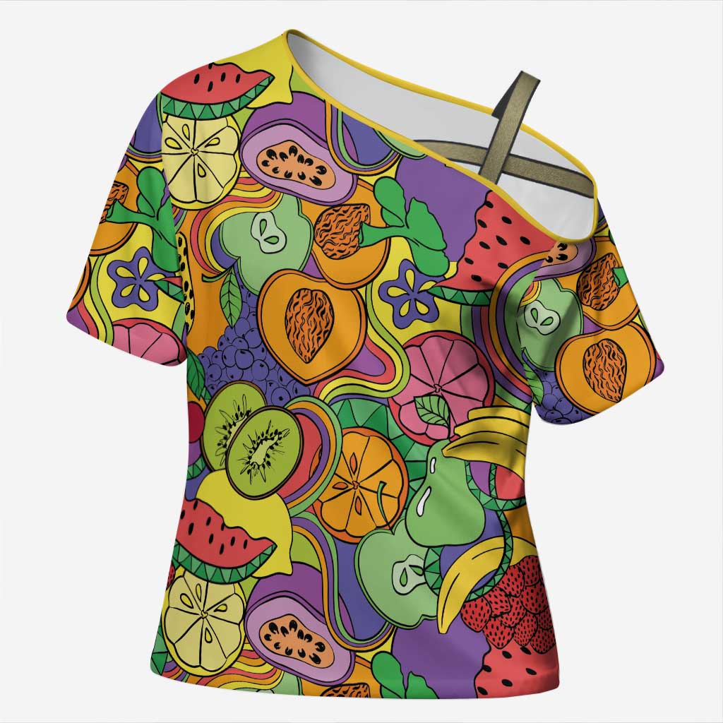 Hawaii Fruits Hippie Style Cross Shoulder Shirt Vibrant Colorful LT01 Female Multicolor - Polynesian Pride