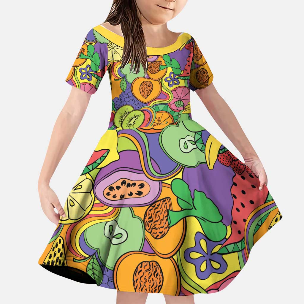 Hawaii Fruits Hippie Style Family Matching Puletasi and Hawaiian Shirt Vibrant Colorful