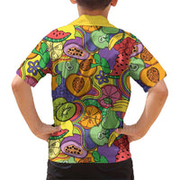 Hawaii Fruits Hippie Style Family Matching Short Sleeve Bodycon Dress and Hawaiian Shirt Vibrant Colorful
