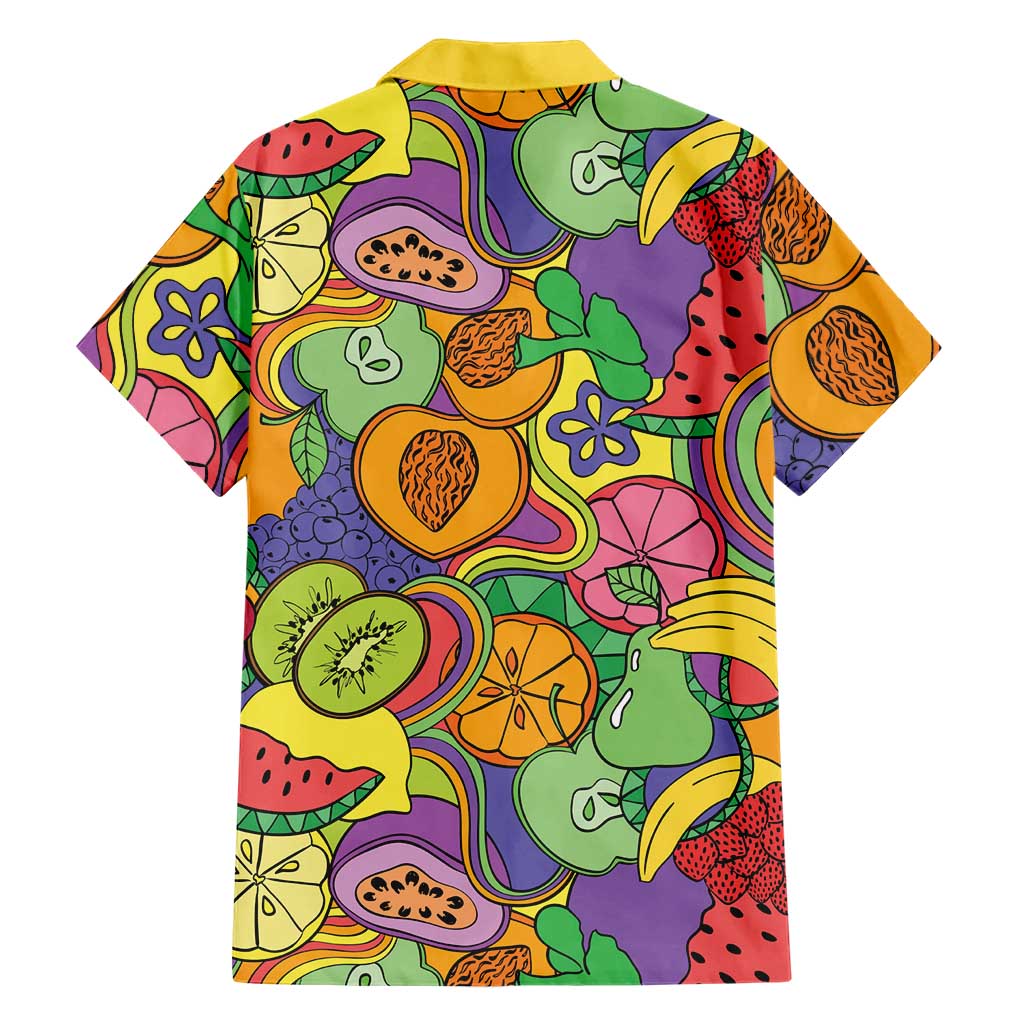 Hawaii Fruits Hippie Style Family Matching Short Sleeve Bodycon Dress and Hawaiian Shirt Vibrant Colorful