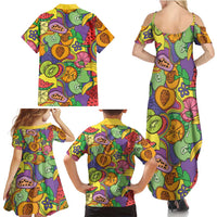 Hawaii Fruits Hippie Style Family Matching Summer Maxi Dress and Hawaiian Shirt Vibrant Colorful