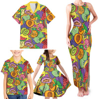 Hawaii Fruits Hippie Style Family Matching Tank Maxi Dress and Hawaiian Shirt Vibrant Colorful