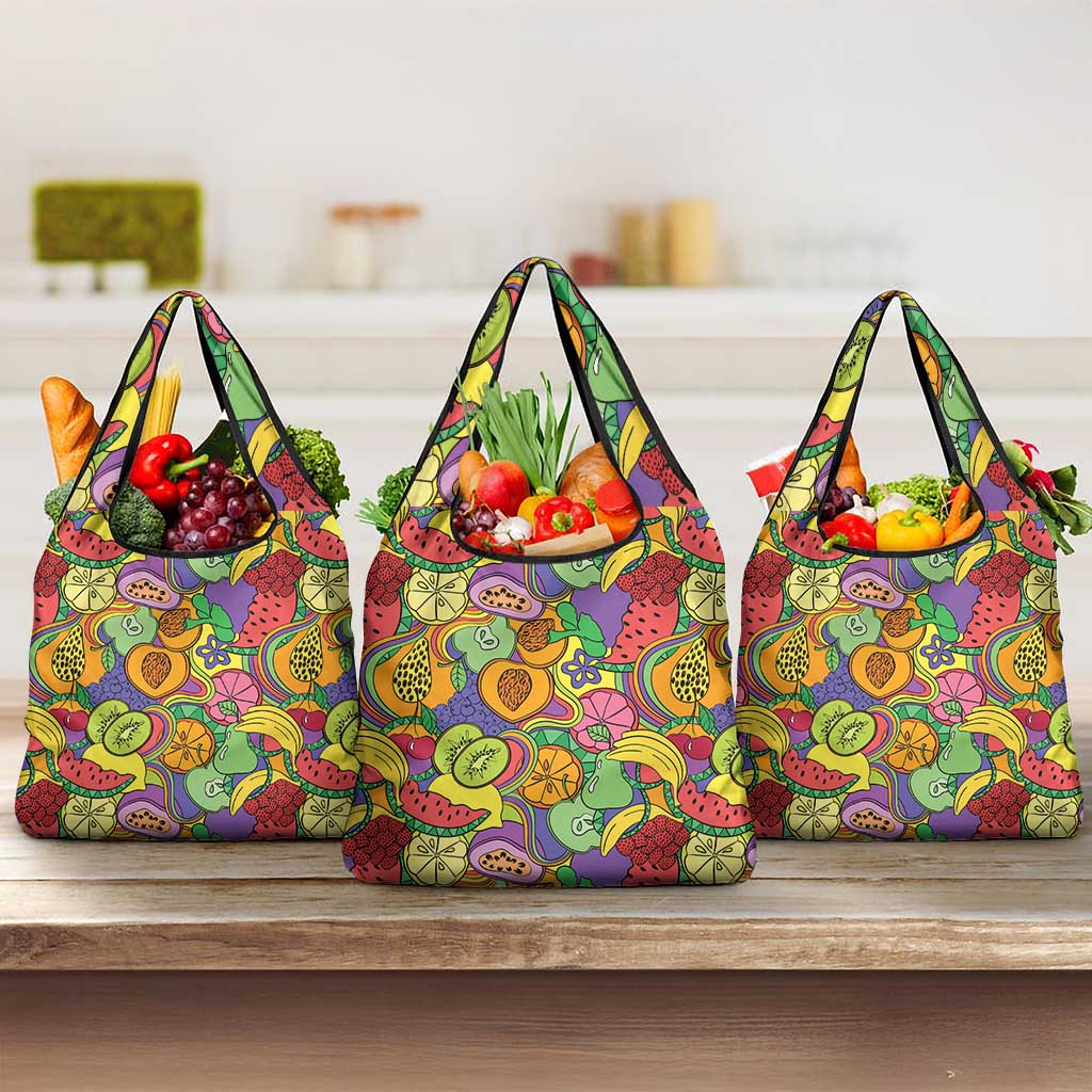 Hawaii Fruits Hippie Style Grocery Bag Vibrant Colorful LT01 3-pack One Size Multicolor - Polynesian Pride