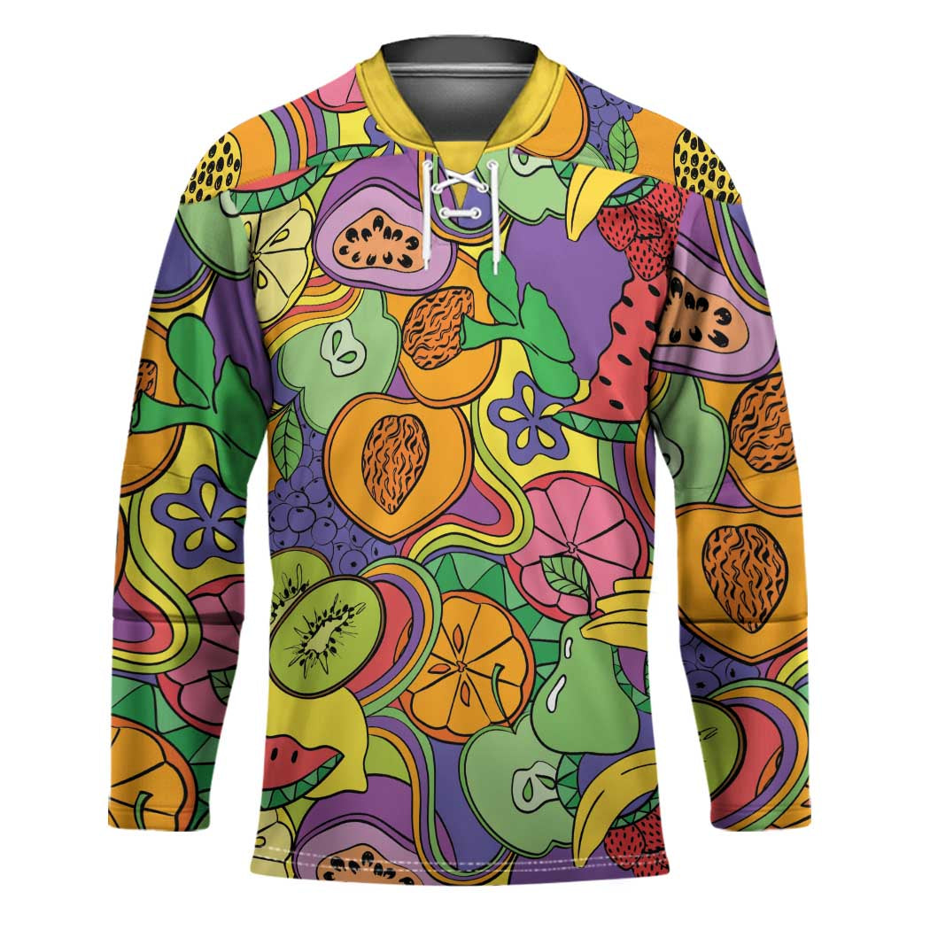 Hawaii Fruits Hippie Style Hockey Jersey Vibrant Colorful LT01 Unisex Multicolor - Polynesian Pride