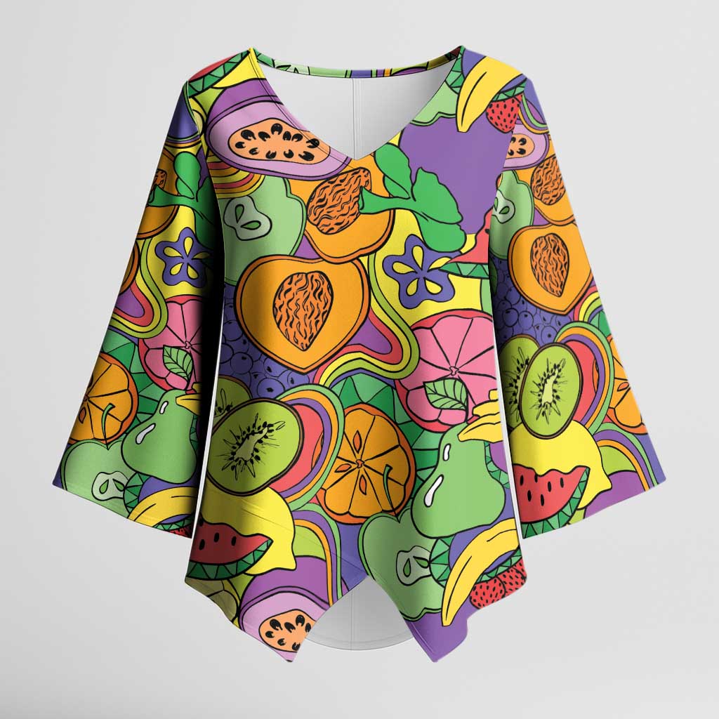 Hawaii Fruits Hippie Style Kimono Sleeve Blouse Vibrant Colorful LT01 Female Multicolor - Polynesian Pride