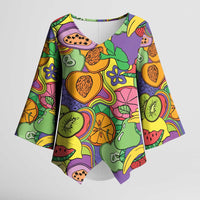 Hawaii Fruits Hippie Style Kimono Sleeve Blouse Vibrant Colorful LT01 Female Multicolor - Polynesian Pride