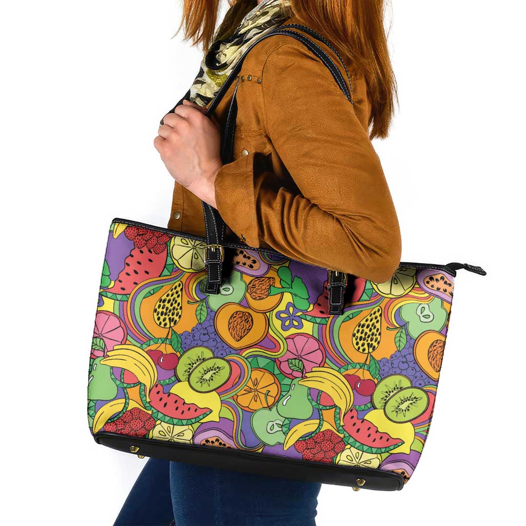 Hawaii Fruits Hippie Style Leather Tote Bag Vibrant Colorful LT01 Multicolor - Polynesian Pride
