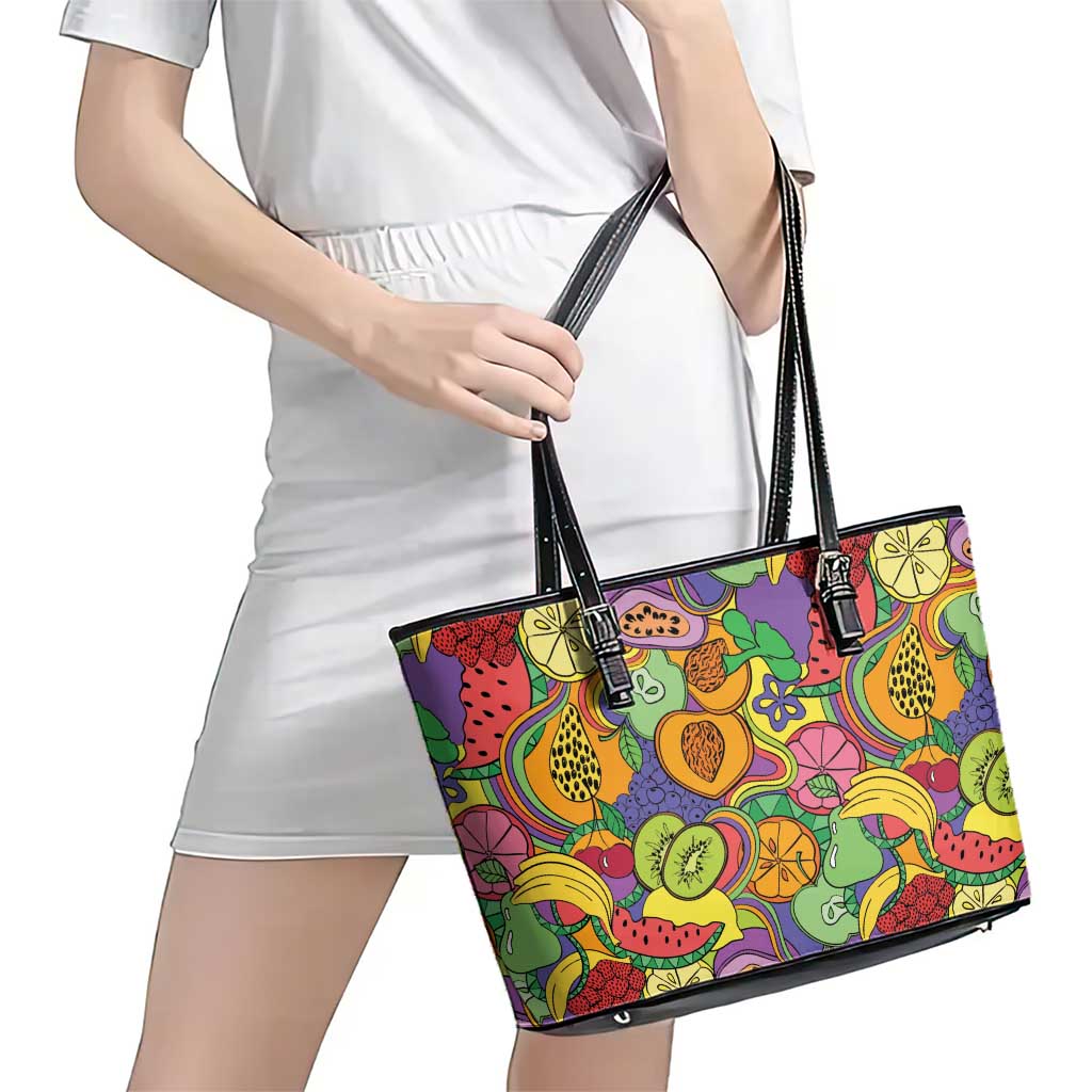 Hawaii Fruits Hippie Style Leather Tote Bag Vibrant Colorful LT01 - Polynesian Pride