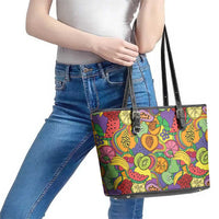 Hawaii Fruits Hippie Style Leather Tote Bag Vibrant Colorful LT01 - Polynesian Pride